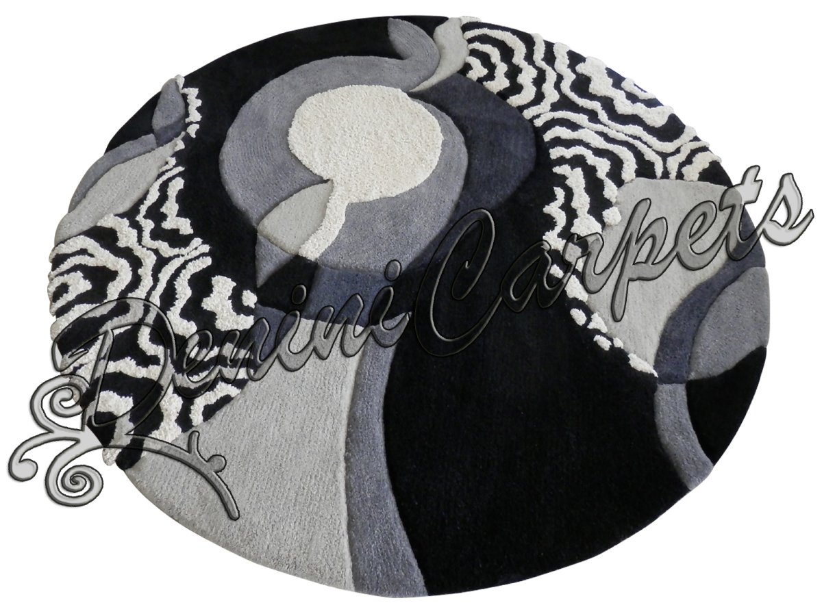 Вълнен килим кръг черно бяло и сиво от Денини