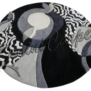 Вълнен килим кръг черно бяло и сиво